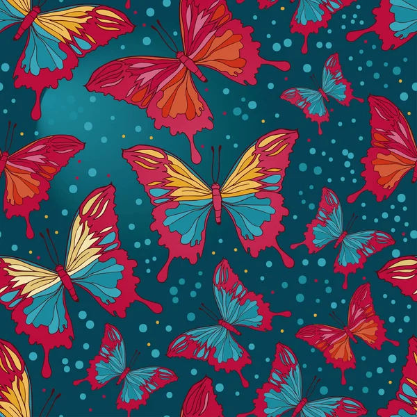 Patrón Sin Costuras Con Mariposas Colores Noche Ilustración Vectorial — Vector de stock
