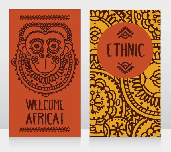 Banderas Para Viajar África Con Adornos Estilo Étnico Cabeza Mono — Vector de stock