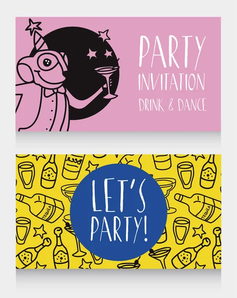 Invitation Fête Avec Cocktail Boire Mignon Singe Doodle Peut Être — Image vectorielle