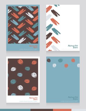 Soyut sanat için dört afiş, sanat terapisi sınıfları, eski moda palet, vektör illüstrasyon sanat galerisi için kartvizit olarak kullanılabilir