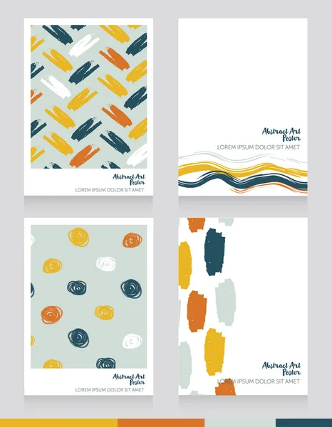 四个横幅为抽象艺术 可用作艺术画廊的艺术治疗类 质朴风格的颜色 矢量插图的名片 — 图库矢量图片