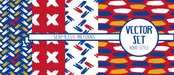 Set Four Seamless Patterns Abstract Art Red White Blue Yellow — Stock Vector