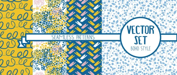 Set Four Seamless Patterns Natural Elements Flourishes Vector Illustration — Stock Vector