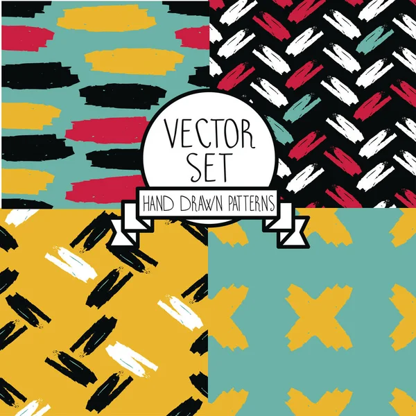 Set Four Seamless Patterns Abstract Art Grunge Palette Vector Illustration — Stock Vector