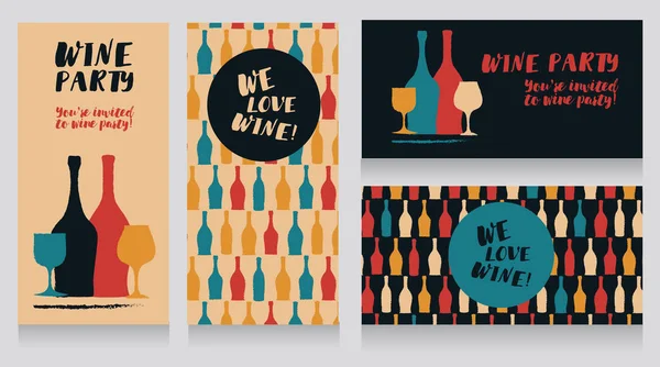 Cuatro Carteles Para Fiesta Del Vino Puede Utilizar Como Cubierta — Vector de stock