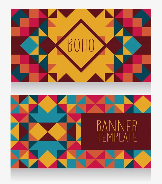 Template Business Cards Geometric Boho Style Ornament Funky Colors Vector — Stock Vector