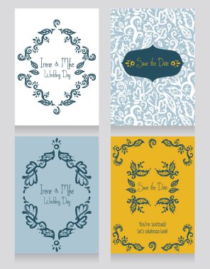 Dört güzel düğün davetiyeleri, vektör illüstrasyon