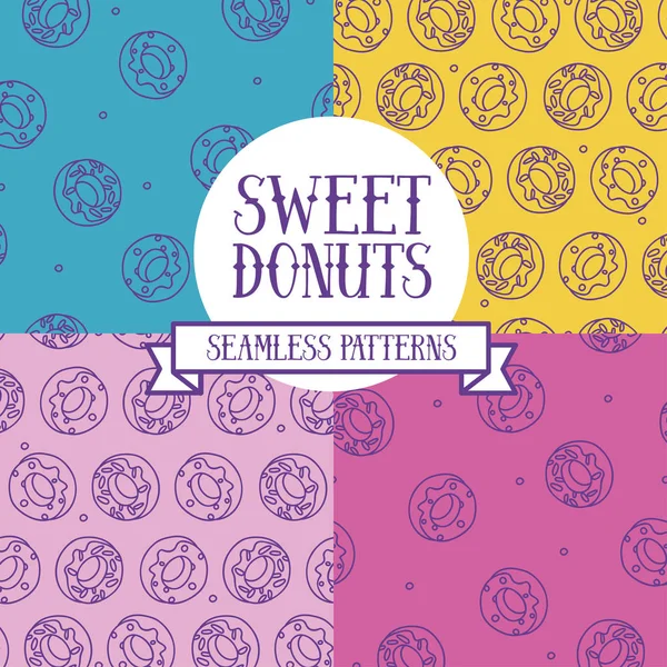 Set Von Bunten Nahtlosen Hintergründe Mit Niedlichen Doodle Donuts Kann — Stockvektor