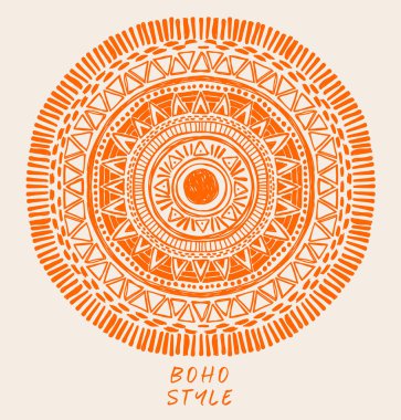 Doodle mandala merkezinde güneş işareti ile, dövme için kullanılabilir, kroki tarzı vektör illüstrasyon