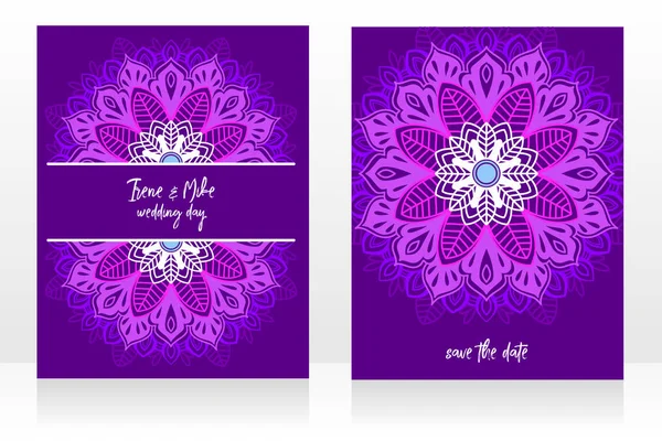 Dos Tarjetas Para Fiesta Bodas Con Adorno Mandala Estilo Indio — Vector de stock