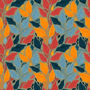 Renkli yaprakları ile dikişsiz desen, sonbahar paleti, vektör illüstrasyon