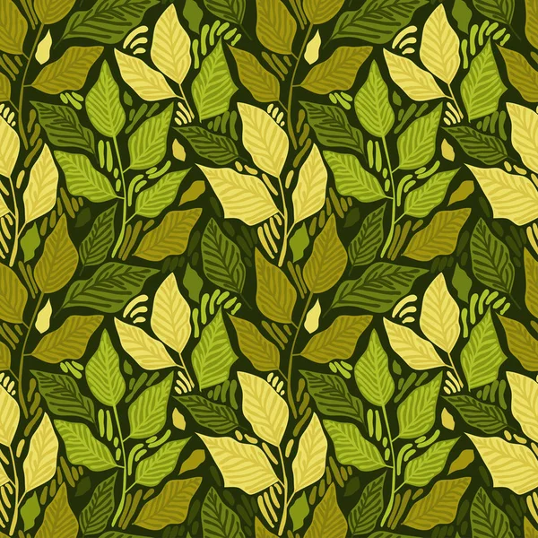 Naadloze Patroon Met Kleurrijke Bladeren Groen Palet Vector Illustratie — Stockvector