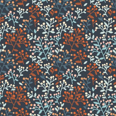 Orman meyveleri ve yaprakları ile dikişsiz desen, retro palet, vektör illüstrasyon