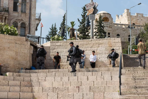 Jerusalem Israel Mayo 2018 Tropas Policiales Israelíes Patrullando Jerusalén Durante — Foto de Stock