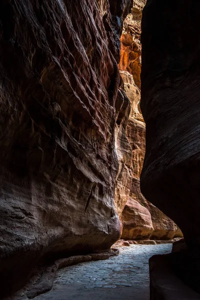 Siq Sandsten Kanjon Petra Jordanien Väg Till Statskassan — Stockfoto