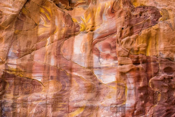 Färgglada Röd Sandsten Bildas Konsistens Abstrakt Geologiska Mönster Petra Jordanien — Stockfoto
