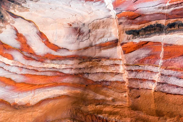 Textura Formação Arenito Vermelho Colorido Padrão Geológico Abstrato Petra Jordânia — Fotografia de Stock