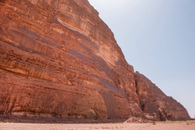 Anfashieh tarih öncesi yazıtlar ve taş bir duvara petroglyps. Wadi Rum, Jordan Nabatean ve Thamudic dönemde deve kervanı gösteren kaya resimler