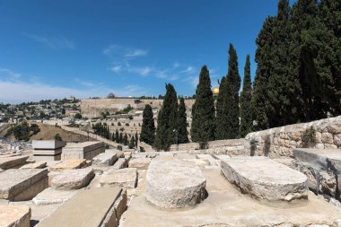 Mount of Olives Yahudi mezarlığı mezarlara. Kudüs, İsrail. Yahudi geleneğine göre burada Mesih görünür bir kez Ölülerin Dirilişi başlayacaktı olduğunu