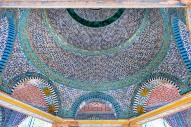 Mimari detaylar, renkli seramik, mozaik karolar Dome kaya, Temple Mount, Islam için üçüncü en kutsal yer. Jerusalem, İsrail