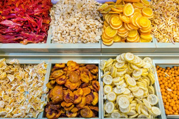 Assortimento Frutta Secca Nel Mercato Mahane Yehuda Gerusalemme — Foto Stock