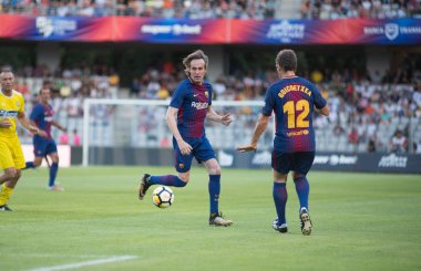 Cluj, Romanya - 16 Haziran 2018: Romanya futbol altın bir dostluk maçı Barcelona efsaneler karşı spor festivali sırasında takımında oynamaktadır
