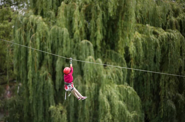 Cluj Roemenië Juni 2018 Kind Neerdalen Een Zipline Het Park — Stockfoto