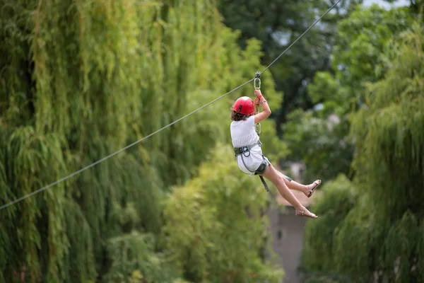 Клуж Румунія Червня 2018 Дитині Спуститися Zipline Парку Під Час — стокове фото