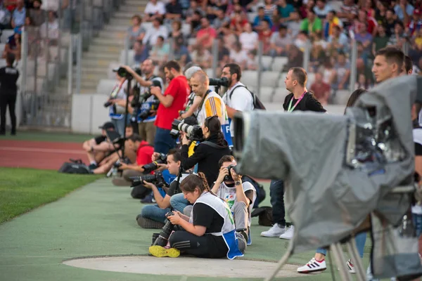 Cluj Romania June 2018 Press Photographers Cameramen Shooting Recording Pitch — Stock Photo, Image
