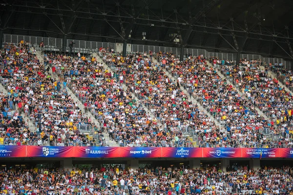 Cluj Rumänien Juni 2018 Menschenmenge Fußballfans Auf Der Tribüne Die — Stockfoto