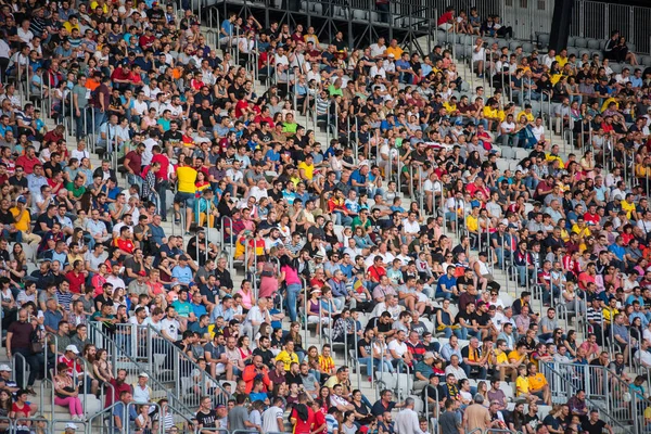 Cluj Romania June 2018 Crowd People Soccer Fans Tribune Supporting — Stock Photo, Image