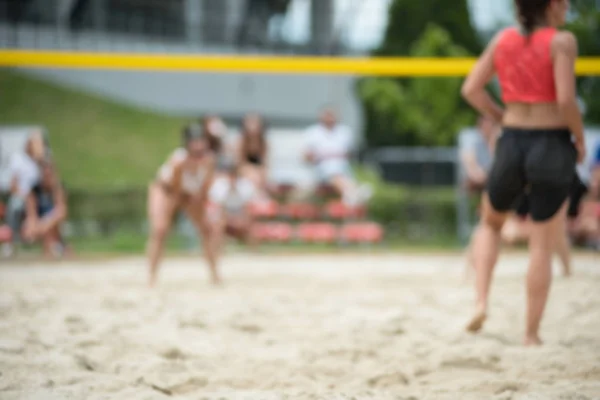 Scène Floue Amis Jouant Beach Volley — Photo