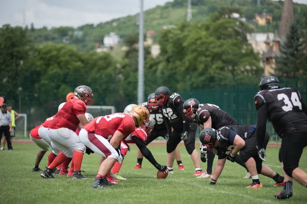 Cluj Rumunia Czerwca 2018 Zespół Futbolu Amerykańskiego Cluj Krzyżowców Grając — Zdjęcie stockowe