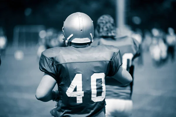 Cyanotype Image Tonique Joueur Football Américain Action — Photo