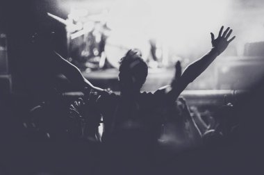 İnsanlar kaldırdı kollarını konserde parti. Tonlu görüntü