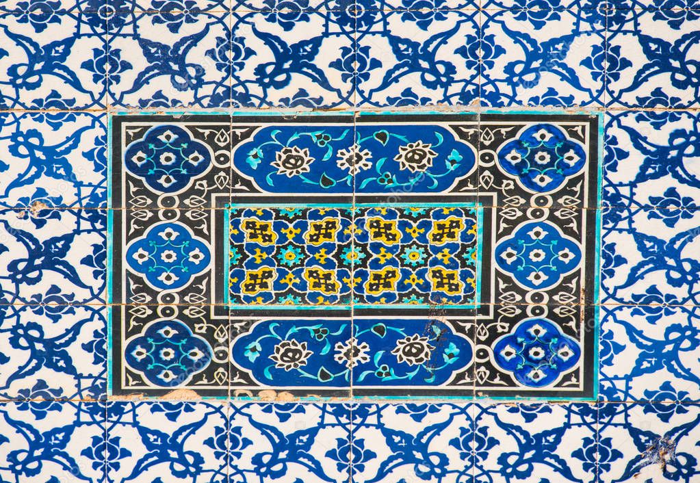 Pattern of Arabic mosaic tiles on the Dome of the Rock, Jerusalem. Israel