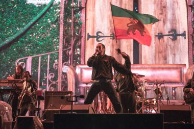 Bontida, Romanya - 18 Temmuz 2018: Damian Marley, dört kez Grammy Ödülü kazandı ve reggae efsane Bob perfoming elektrik kale Festivali canlı konser oğlu