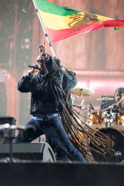 Bontida, Romanya - 18 Temmuz 2018: Damian Marley, dört kez Grammy Ödülü kazandı ve reggae efsane Bob perfoming elektrik kale Festivali canlı konser oğlu