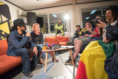 Bontida, Romanya - 18 Temmuz 2018: Reggae efsane ve dört kez Grammy Ödülü kazandı, Damian Marley bir basın toplantısı elektrik Castle Festivali'nde konser sonra katılır