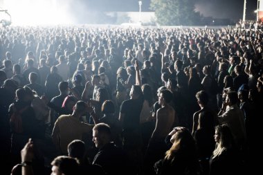 Bontida, Romanya - 21 Temmuz 2018: Kalabalık parti insanların Dj eksizyon canlı bir set elektrik kale Festivali sırasında dans