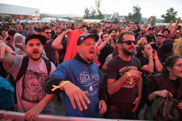 Bontida Rumunia Lipca 2018 Tłum Ludzi Bawiących Się Koncercie Hip — Zdjęcie stockowe