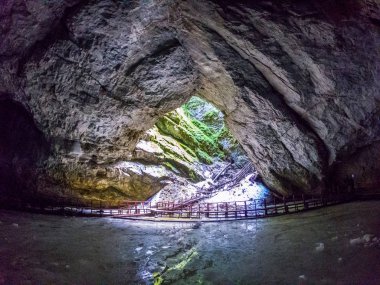 Scarisoara buz mağarası girişi, Apuseni dağları, Romanya. 