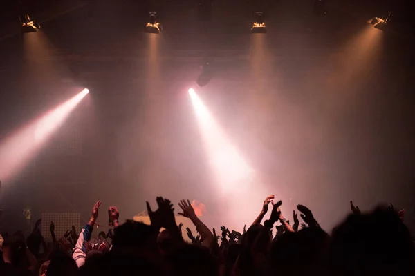 Multitud Personas Aplaudiendo Concierto Luces Escenario — Foto de Stock