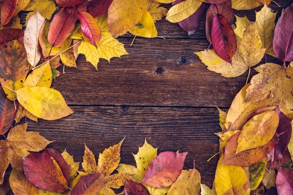 Frame Made Autumn Leaves Wooden Background Copy Space — Stock Photo, Image