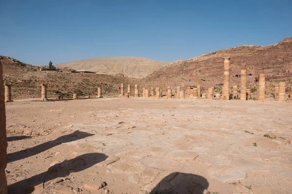 Ruines Romaines Dans Rue Colonnade Petra Jordanie — Photo