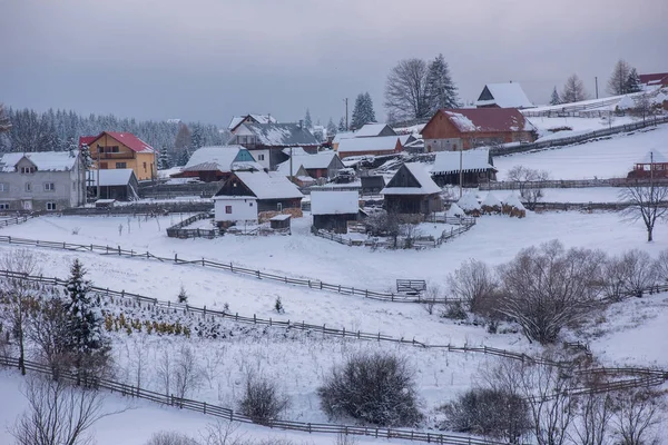 Winter Mountain Village Landscape Snow Covered Houses — Stock Photo, Image