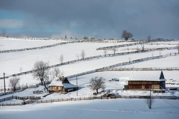 Alpine Village Transylvania Romania Snow Covered Houses Wintertime — Stock Photo, Image