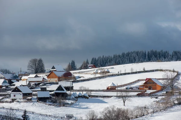 Winter Mountain Village Landscape Snow Covered Houses — Stock Photo, Image