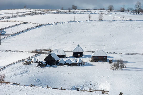 Winter Mountain Village Landscape Snow Covered Houses — Stock Photo, Image