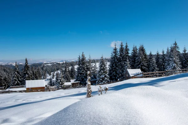 ルーマニアのトランシルヴァニアにあるアルパイン村 冬に雪に覆われた家 — ストック写真